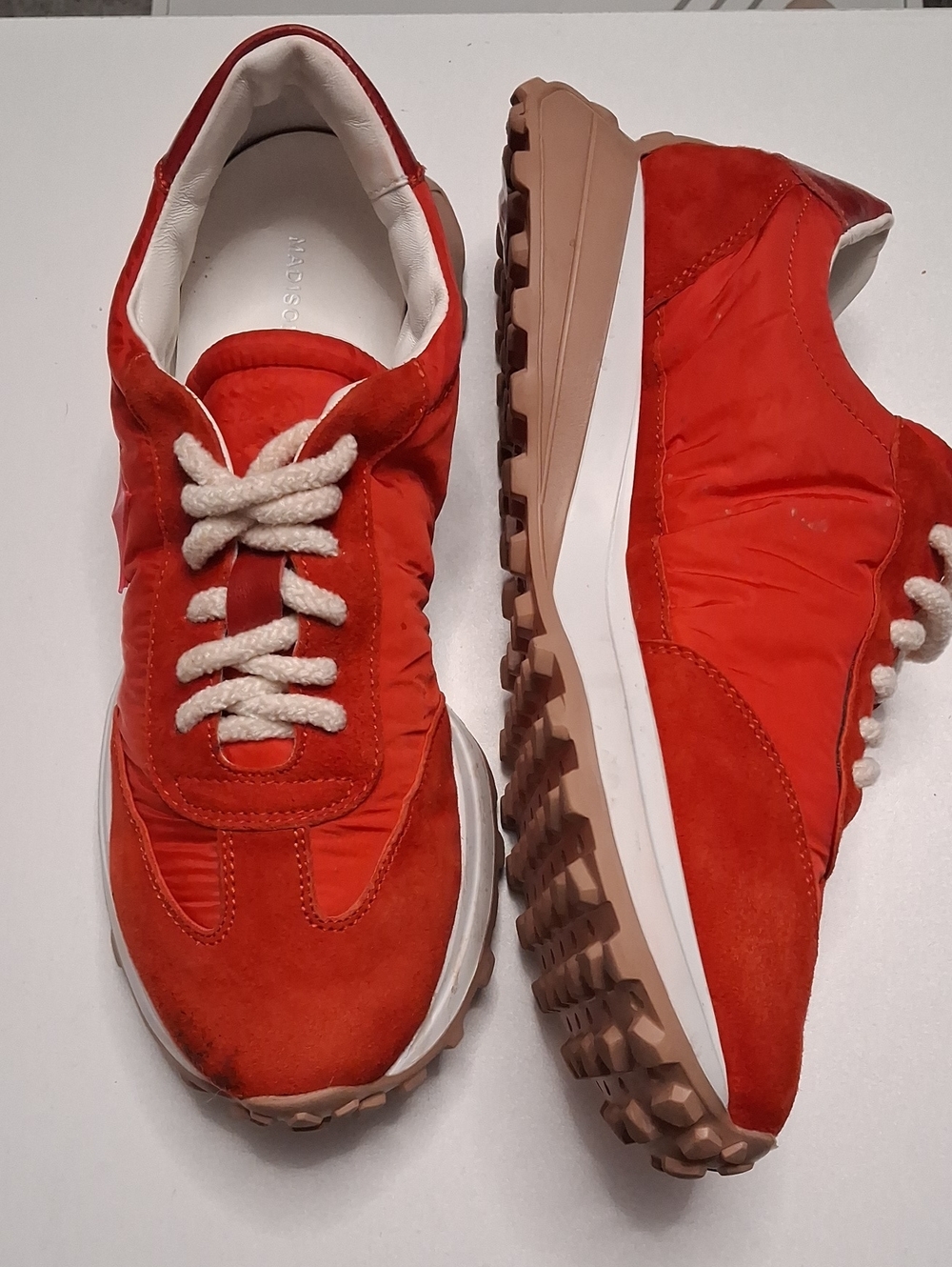 Women's Red Suede & Nylon Lace-Up Sneakers